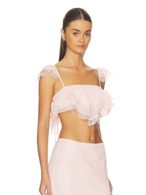 Tularosa Light Pink Ruffled Lace Bandeau Top
